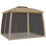 Gazebo with Double Roof&Mesh Walls Taupe 2.93x2.93 m Steel - 45-Degree Angle