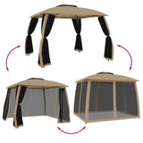 Gazebo with Double Roof&Mesh Walls Taupe 2.93x2.93 m Steel - Rear View