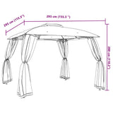 Gazebo with Double Roof&Mesh Walls Taupe 2.93x2.93 m Steel