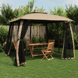 Gazebo with Double Roof&Mesh Walls Taupe 2.93x2.93 m Steel