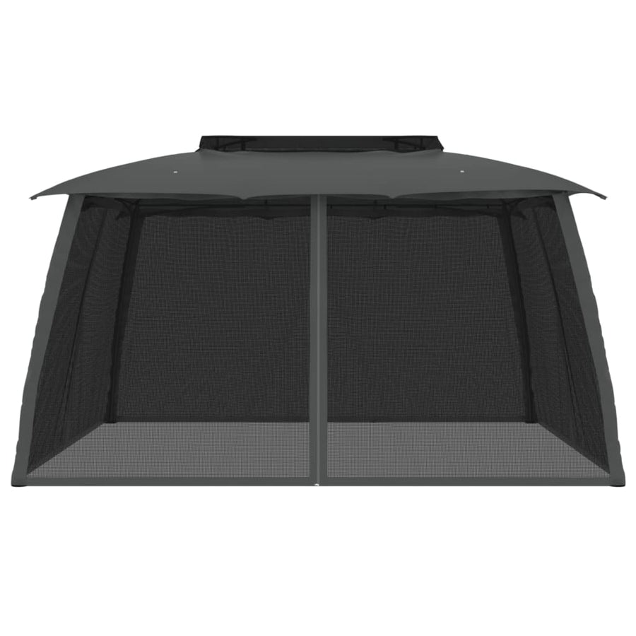 Gazebo with Double Roof&Mesh Walls Anthracite 3.93x2.93 m Steel