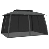 Gazebo with Double Roof&Mesh Walls Anthracite 3.93x2.93 m Steel - 45-Degree Angle