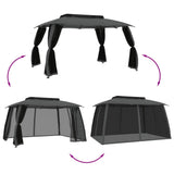 Gazebo with Double Roof&Mesh Walls Anthracite 3.93x2.93 m Steel