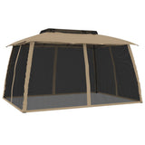Gazebo with Double Roof&Mesh Walls Taupe 3.93x2.93 m Steel - Front View