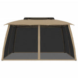 Gazebo with Double Roof&Mesh Walls Taupe 3.93x2.93 m Steel