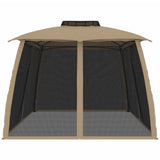 Gazebo with Double Roof&Mesh Walls Taupe 3.93x2.93 m Steel