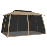 Gazebo with Double Roof&Mesh Walls Taupe 3.93x2.93 m Steel - 45-Degree Angle