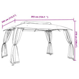 Gazebo with Double Roof&Mesh Walls Taupe 3.93x2.93 m Steel