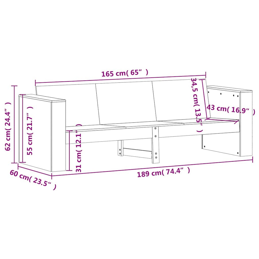 2 Piece Garden Lounge Set White Solid Wood Pine