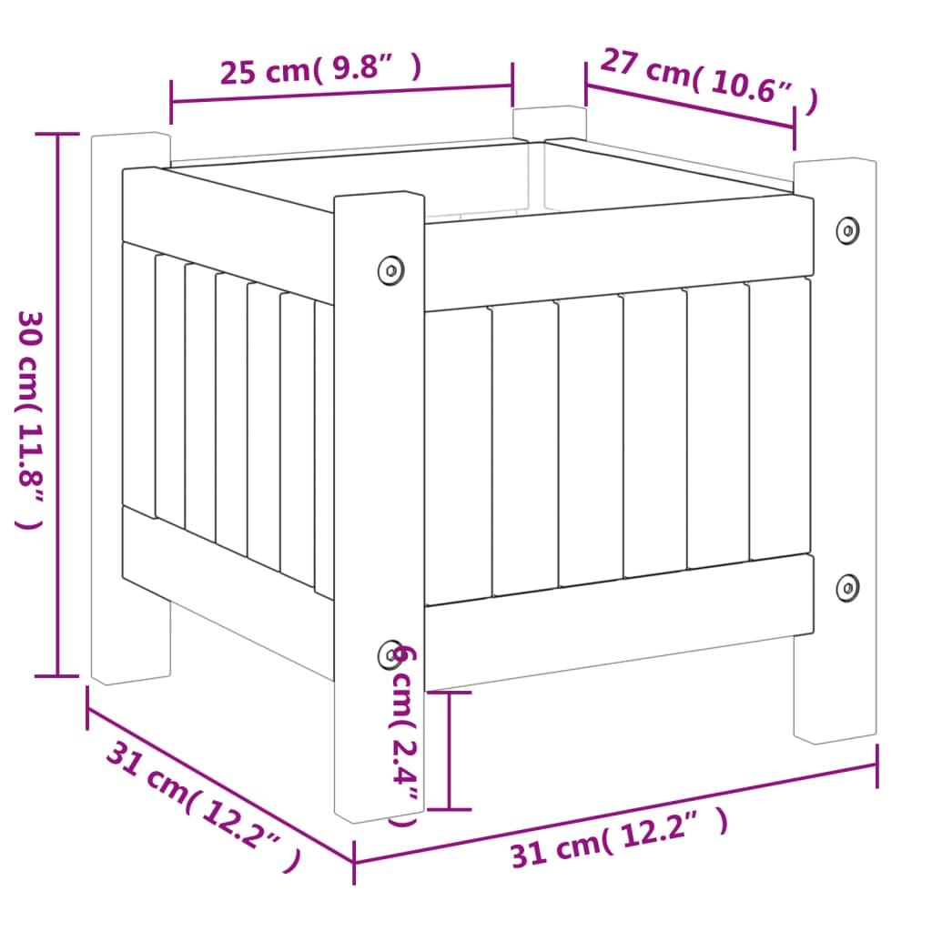 Garden Planter with Liner 31x31x30 cm Solid Wood Acacia