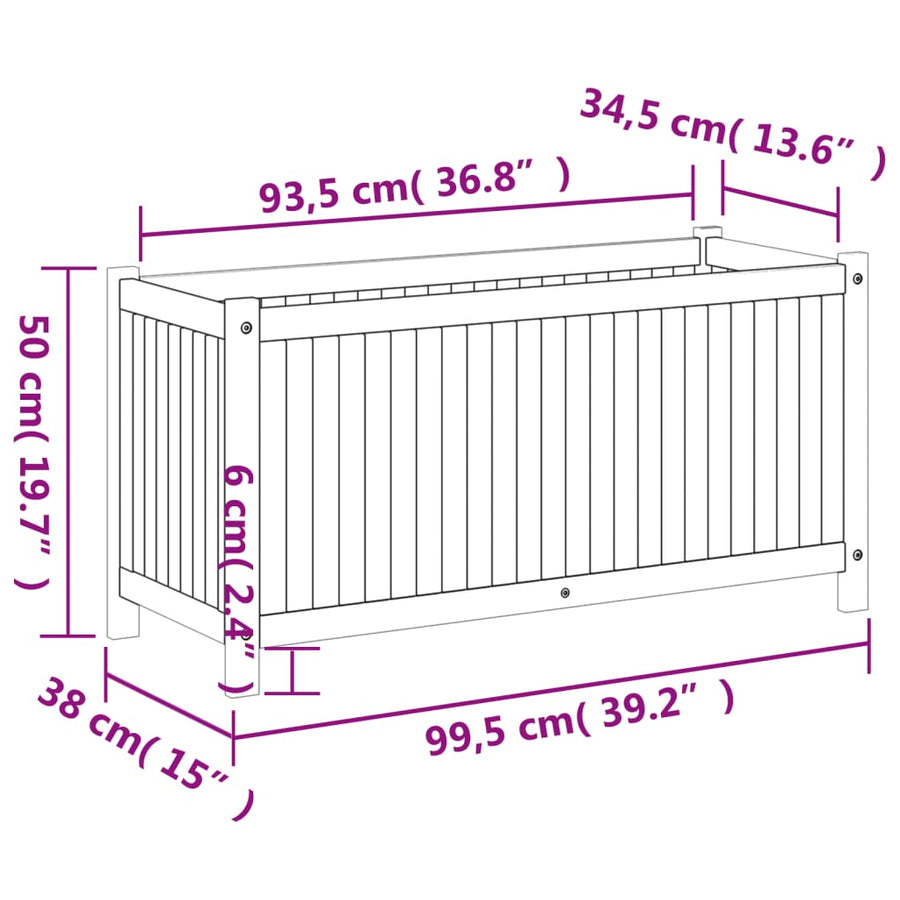 Garden Planter with Liner 99.5x38x50 cm Solid Wood Acacia