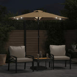 Garden Parasol with LEDs and Steel Pole Taupe 225x225x212cm - Side View