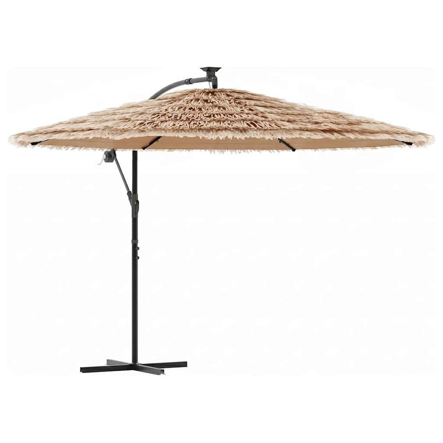 Garden Parasol with LEDs and Steel Pole Brown 246x246x230 cm