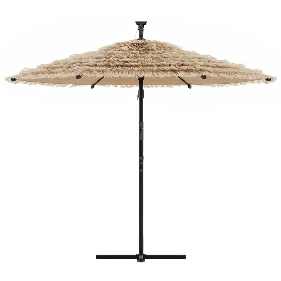 Garden Parasol with LEDs and Steel Pole Brown 246x246x230 cm