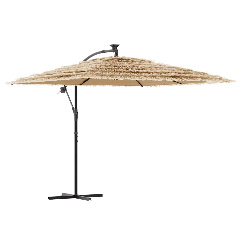 Garden Parasol with LEDs and Steel Pole Brown 269x269x235 cm