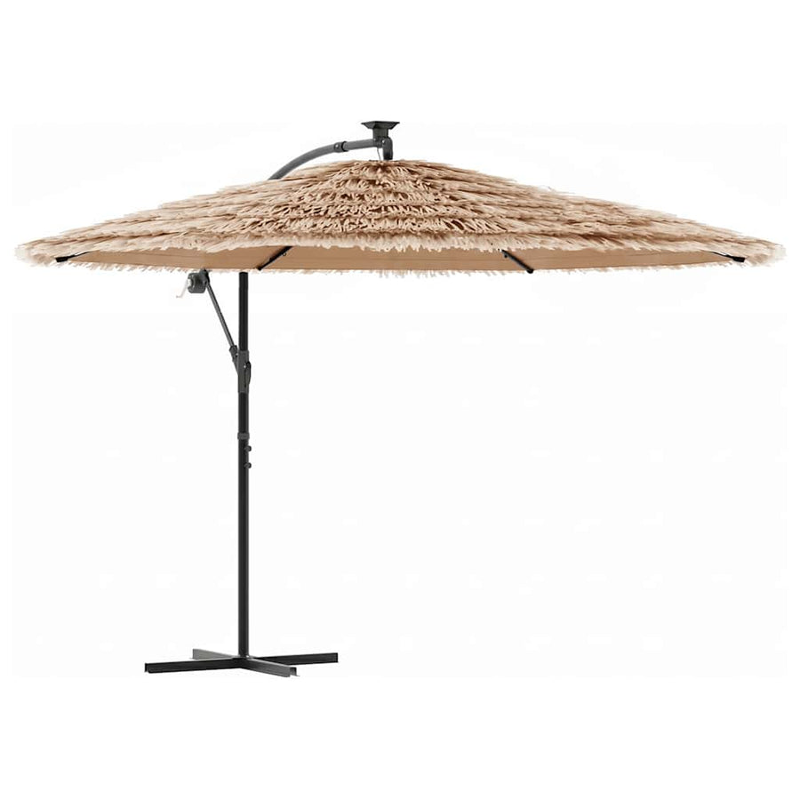 Garden Parasol with LEDs and Steel Pole Brown 269x269x235 cm