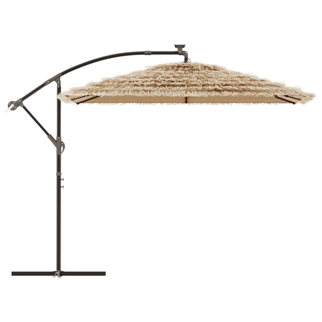 Garden Parasol with LEDs and Steel Pole Brown 269x269x235 cm