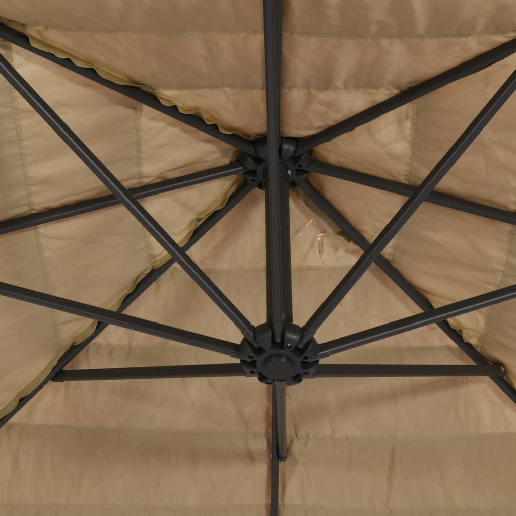 Garden Parasol with LEDs and Steel Pole Brown 269x269x235 cm