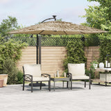Garden Parasol with LEDs and Steel Pole Brown 269x269x235 cm