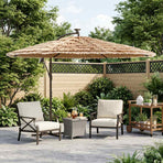 Garden Parasol with LEDs and Steel Pole Brown 269x269x235 cm