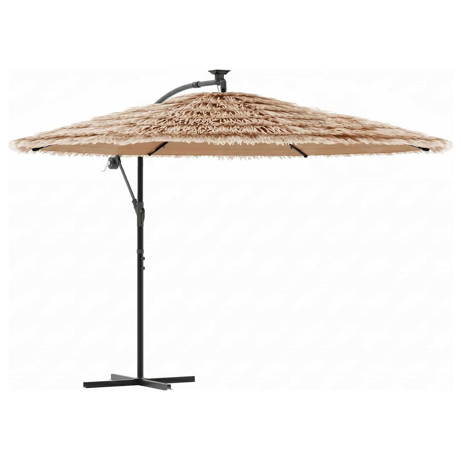 Garden Parasol with LEDs and Steel Pole Brown 269x269x235 cm