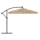 Garden Parasol with LEDs and Steel Pole Brown 290x290x238 cm