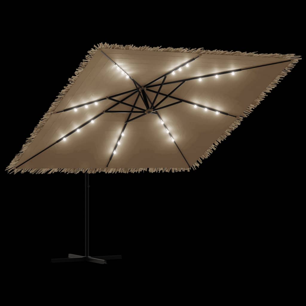 Garden Parasol with LEDs and Steel Pole Brown 290x290x238 cm