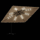 Garden Parasol with LEDs and Steel Pole Brown 290x290x238 cm