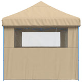 Foldable Party Tent Pop-Up with 3 Sidewalls Beige - Top-Down View