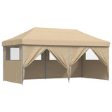 Foldable Party Tent Pop-Up with 4 Sidewalls Beige - Close-Up Angle