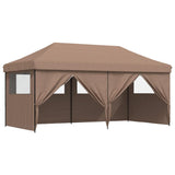 Foldable Party Tent Pop-Up with 4 Sidewalls Brown - Close-Up Angle
