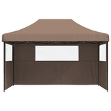 Foldable Party Tent Pop-Up with 3 Sidewalls Brown - Side View