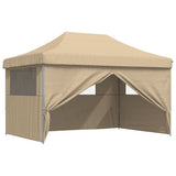 Foldable Party Tent Pop-Up with 4 Sidewalls Beige - Rear View