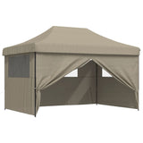 Foldable Party Tent Pop-Up with 4 Sidewalls Taupe - Close-Up Angle