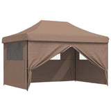 Foldable Party Tent Pop-Up with 4 Sidewalls Brown - Close-Up Angle