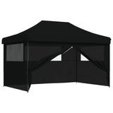 Foldable Party Tent Pop-Up with 4 Sidewalls Black - Close-Up Angle