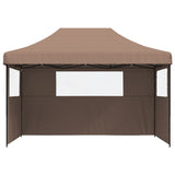 Foldable Party Tent Pop-Up with 3 Sidewalls Brown - Side View