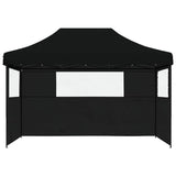 Foldable Party Tent Pop-Up with 3 Sidewalls Black - Side View