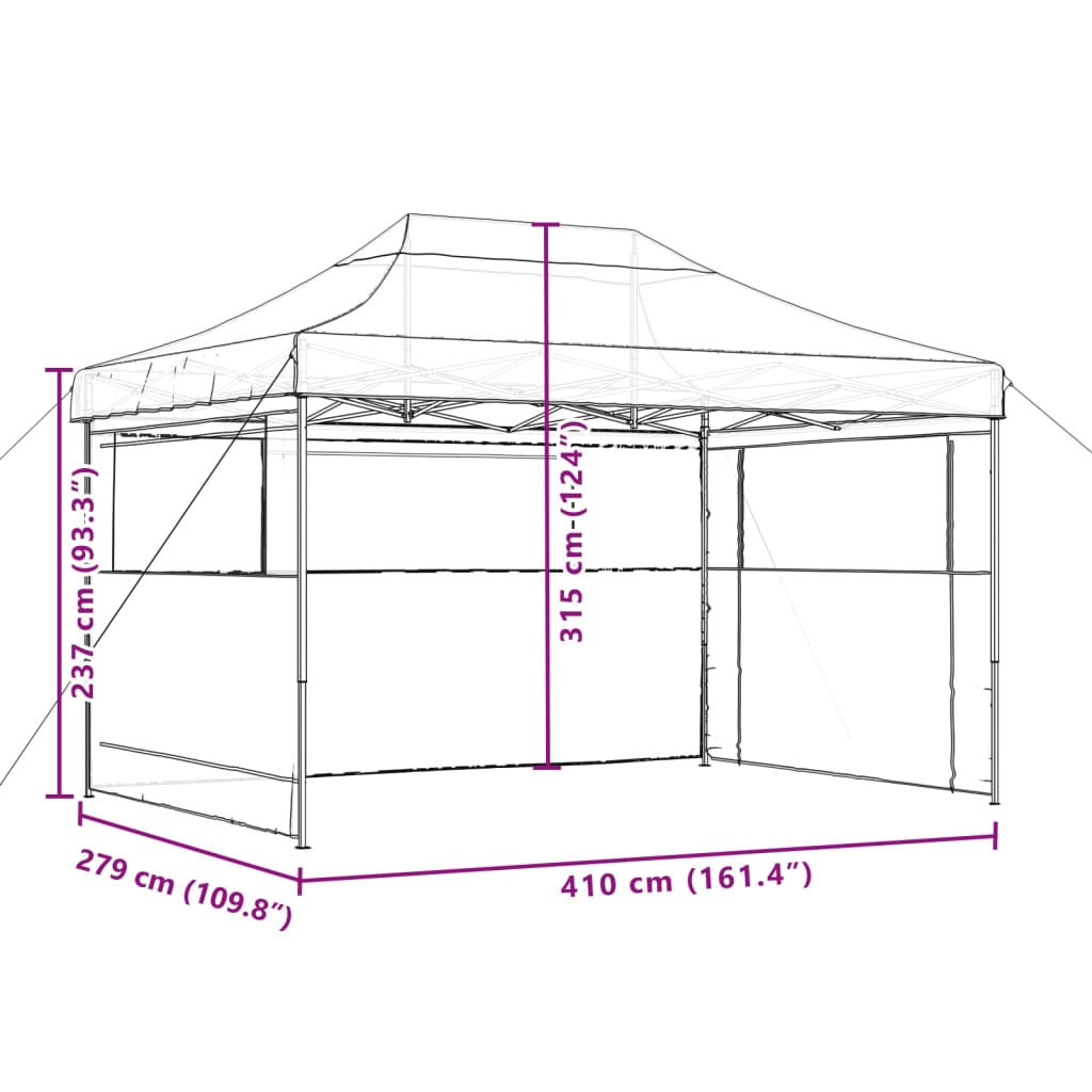 Foldable Party Tent Pop-Up with 3 Sidewalls Black