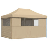 Foldable Party Tent Pop-Up with 4 Sidewalls Beige - 45-Degree Angle