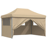 Foldable Party Tent Pop-Up with 4 Sidewalls Beige - Close-Up Angle