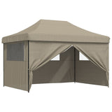 Foldable Party Tent Pop-Up with 4 Sidewalls Taupe - Close-Up Angle