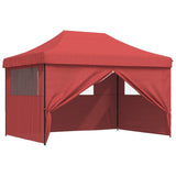 Foldable Party Tent Pop-Up with 4 Sidewalls Burgundy - Close-Up Angle