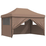 Foldable Party Tent Pop-Up with 4 Sidewalls Brown - Close-Up Angle