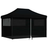Foldable Party Tent Pop-Up with 4 Sidewalls Black - Front View