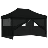 Foldable Party Tent Pop-Up with 4 Sidewalls Black - Close-Up Angle