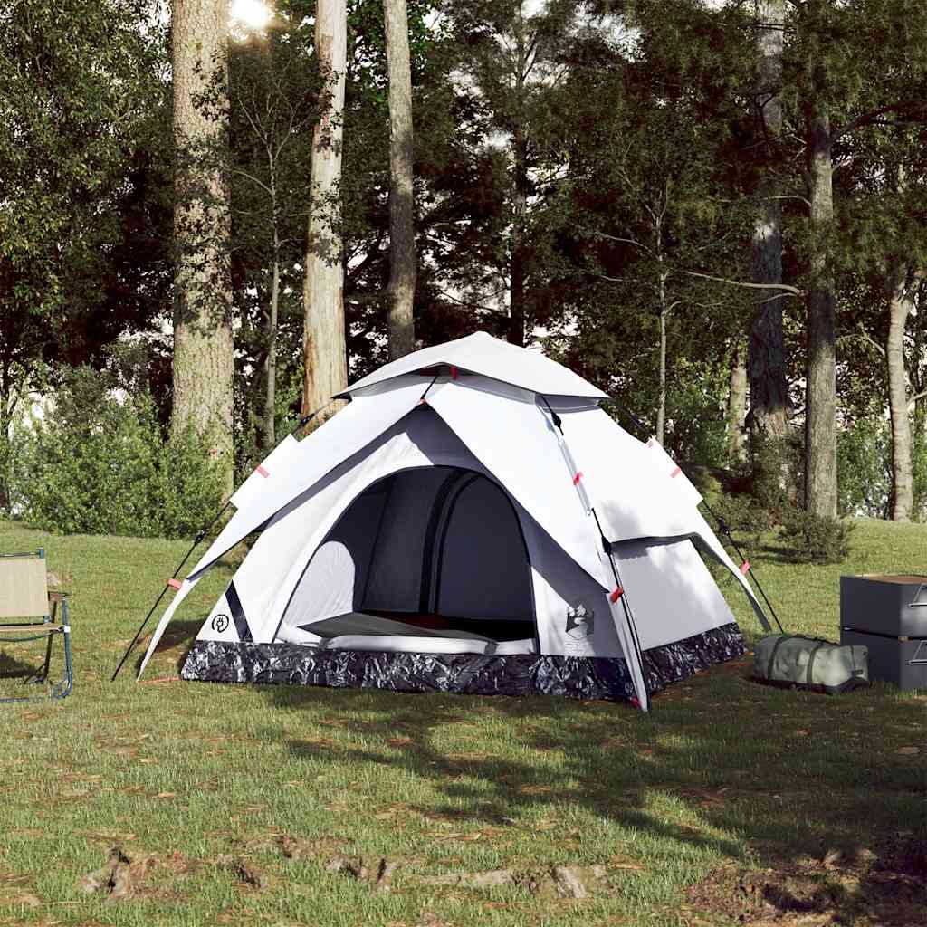 Camping Tent Dome 4-Person White Blackout Fabric Quick Release