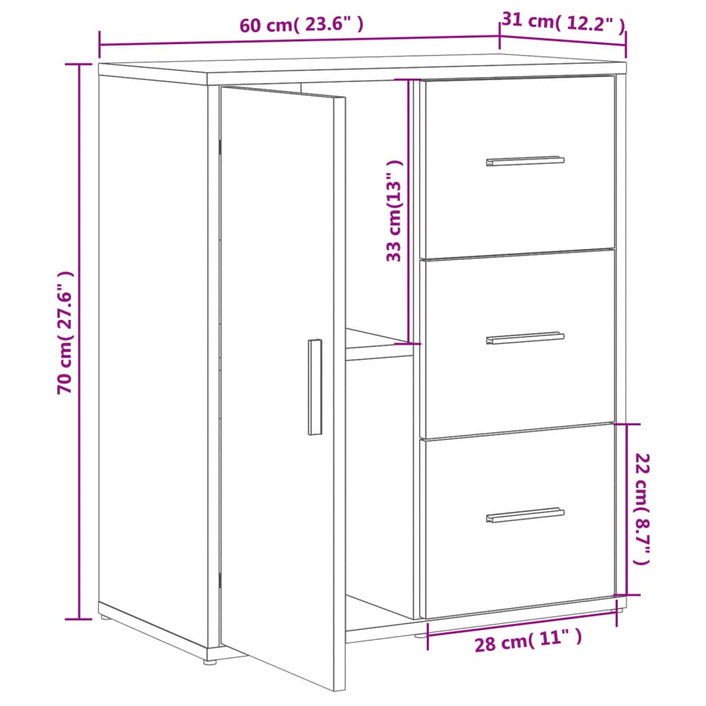 Sideboard White 60x31x70 cm Engineered Wood
