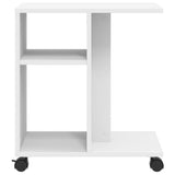 Side Table with Wheels White 50x30x55 cm Engineered Wood - 45-Degree Angle