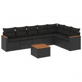 8 Piece Garden Sofa Set with Cushions Black Poly Rattan - Front View